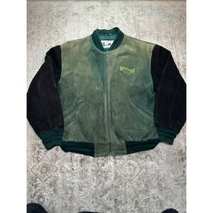 Vintage Rainforest Cafe Orlando Green Suede & Leather Bomber Jacket Size Large
